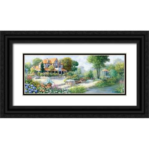 English cottage Black Ornate Wood Framed Art Print with Double Matting by Motz, Peter
