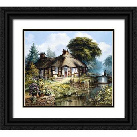 English cottage II Black Ornate Wood Framed Art Print with Double Matting by Withaar, Reint