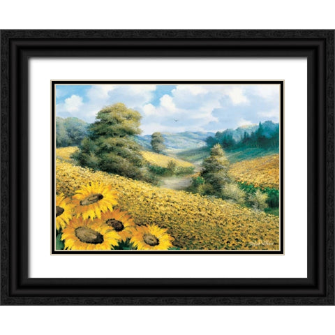 Sunflower hill Black Ornate Wood Framed Art Print with Double Matting by Withaar, Reint