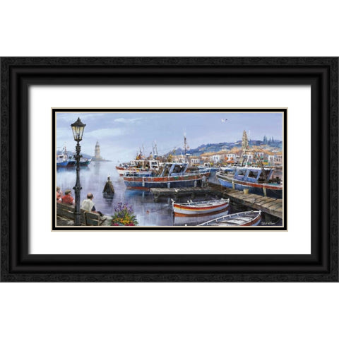 Paeceful french harbour Black Ornate Wood Framed Art Print with Double Matting by Withaar, Reint