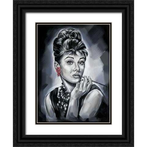 Audrey Hepburn Black Ornate Wood Framed Art Print with Double Matting by Fields, Wendy