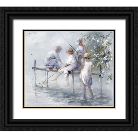 Fishing fun Black Ornate Wood Framed Art Print with Double Matting by Haenraets, Willem