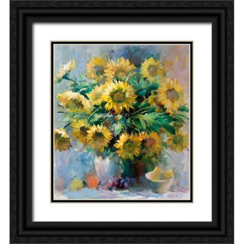 Sunflowers Black Ornate Wood Framed Art Print with Double Matting by Haenraets, Willem