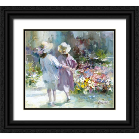 Girls Black Ornate Wood Framed Art Print with Double Matting by Haenraets, Willem