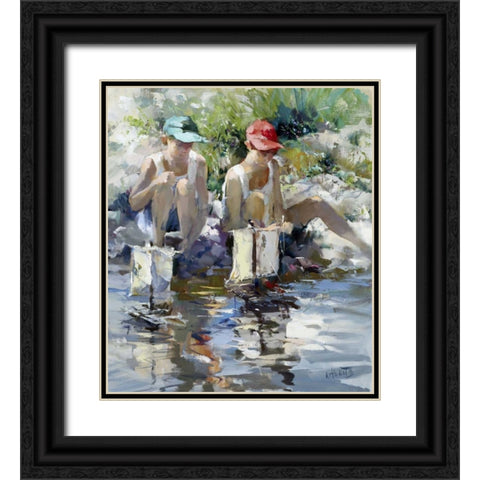 Boys Black Ornate Wood Framed Art Print with Double Matting by Haenraets, Willem