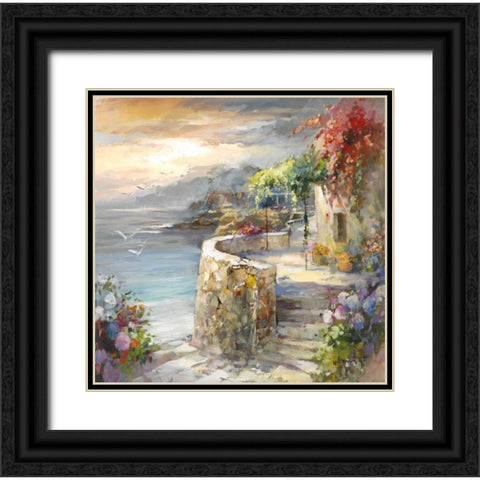 Seagulls and sunset Black Ornate Wood Framed Art Print with Double Matting by Haenraets, Willem