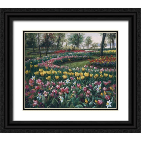 Flowerbed Black Ornate Wood Framed Art Print with Double Matting by Roelofs, Wouter