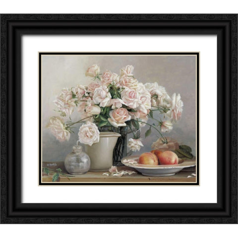 Roses in vase Black Ornate Wood Framed Art Print with Double Matting by Roelofs, Wouter