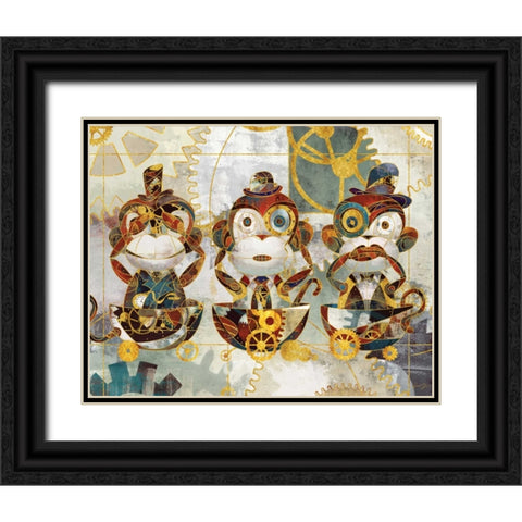 STEAMPUNK MONKEYS Black Ornate Wood Framed Art Print with Double Matting by Yang, Eric