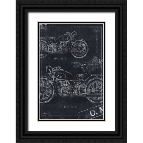MOTORCYCLE CO. BLUEPRINT BLACK II Black Ornate Wood Framed Art Print with Double Matting by Yang, Eric