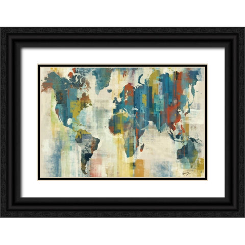WORLD MAP Black Ornate Wood Framed Art Print with Double Matting by Yang, Eric