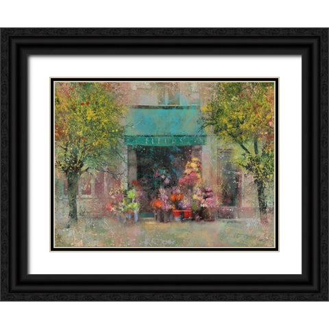 PROVENCE FLOWER SHOP Black Ornate Wood Framed Art Print with Double Matting by Yang, Eric