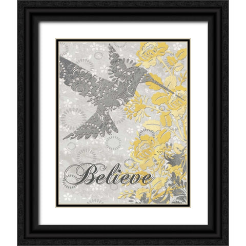 BELIEVE BIRD Black Ornate Wood Framed Art Print with Double Matting by Ballantyne, Piper