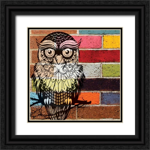 BRICK WALL OWL Black Ornate Wood Framed Art Print with Double Matting by Ballantyne, Piper