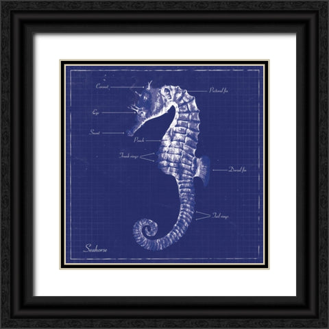 BLUEPRINT SEAHORSE Black Ornate Wood Framed Art Print with Double Matting by Ballantyne, Piper