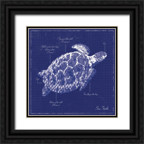BLUEPRINT SEA TURTLE Black Ornate Wood Framed Art Print with Double Matting by Ballantyne, Piper