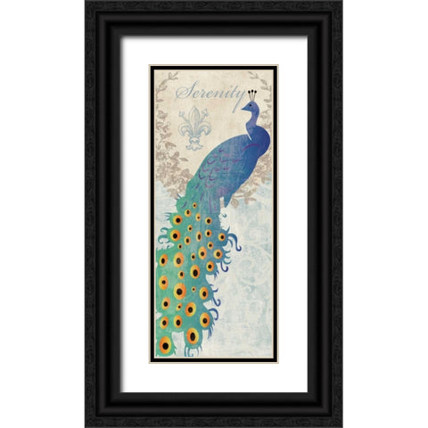 SERENE PEACOCK Black Ornate Wood Framed Art Print with Double Matting by Ballantyne, Piper