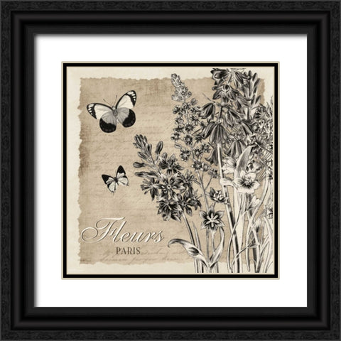 BORDERED FLEURS PARIS Black Ornate Wood Framed Art Print with Double Matting by Ballantyne, Piper