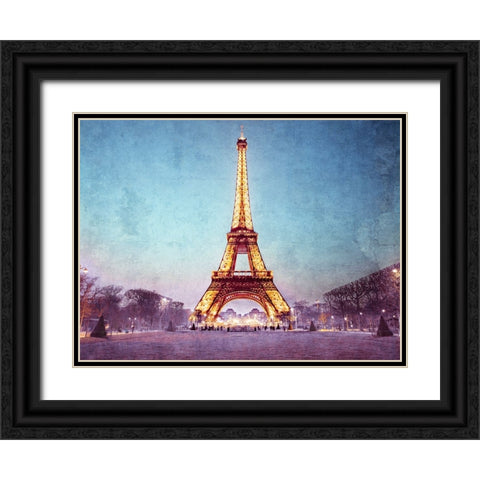 Eiffel tower at night, Paris Black Ornate Wood Framed Art Print with Double Matting by Frank, Assaf
