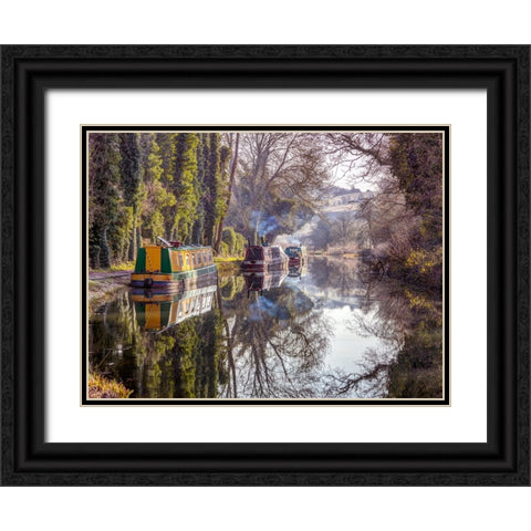 Canal with trees, Kintbury, UK Black Ornate Wood Framed Art Print with Double Matting by Frank, Assaf