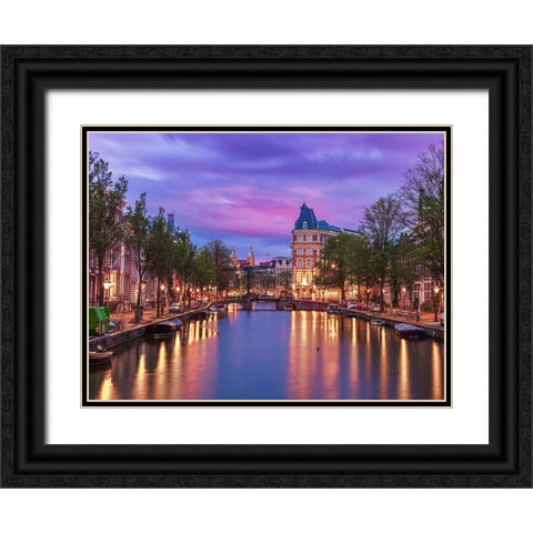 Canal through-city Black Ornate Wood Framed Art Print with Double Matting by Frank, Assaf