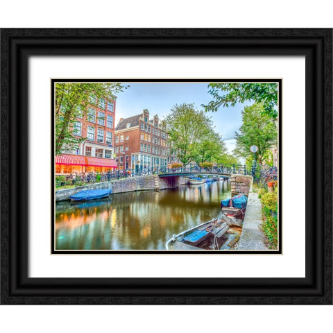 Canal through-city Black Ornate Wood Framed Art Print with Double Matting by Frank, Assaf