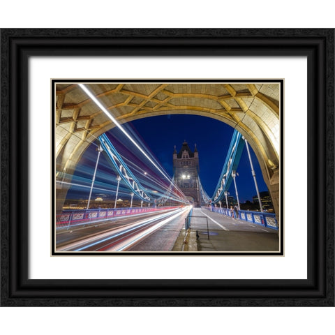 Tower Bridge strip lights Black Ornate Wood Framed Art Print with Double Matting by Frank, Assaf