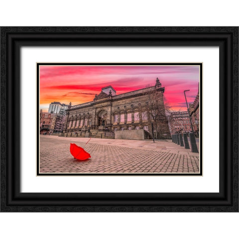 Red umbrella outside-city museum Black Ornate Wood Framed Art Print with Double Matting by Frank, Assaf
