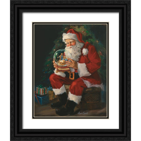 Santa Snowglobe Black Ornate Wood Framed Art Print with Double Matting by Comish, Susan