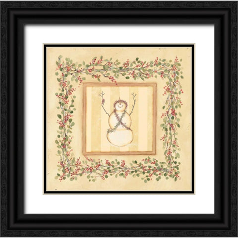 Priaising Snowman Black Ornate Wood Framed Art Print with Double Matting by Marrott, Stephanie