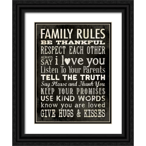 Family Rules - Black Black Ornate Wood Framed Art Print with Double Matting by Marrott, Stephanie