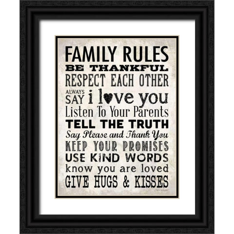 Family Rules - Cream Black Ornate Wood Framed Art Print with Double Matting by Marrott, Stephanie