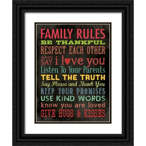 Family Rules - Color Black Ornate Wood Framed Art Print with Double Matting by Marrott, Stephanie