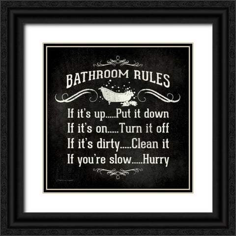 Bathroom Rules - Black Black Ornate Wood Framed Art Print with Double Matting by Marrott, Stephanie