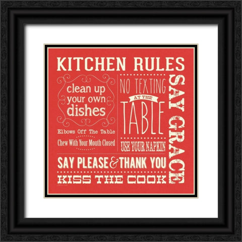 Kitchen Rules - Red Square Black Ornate Wood Framed Art Print with Double Matting by Marrott, Stephanie