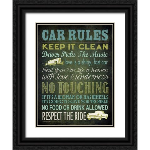 Car Rules Black Ornate Wood Framed Art Print with Double Matting by Marrott, Stephanie