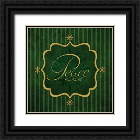 Peace - Green and Gold Black Ornate Wood Framed Art Print with Double Matting by Marrott, Stephanie