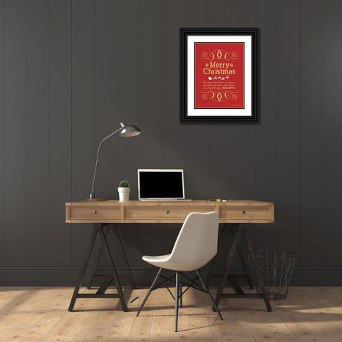 Merry Christmas - Red Black Ornate Wood Framed Art Print with Double Matting by Marrott, Stephanie