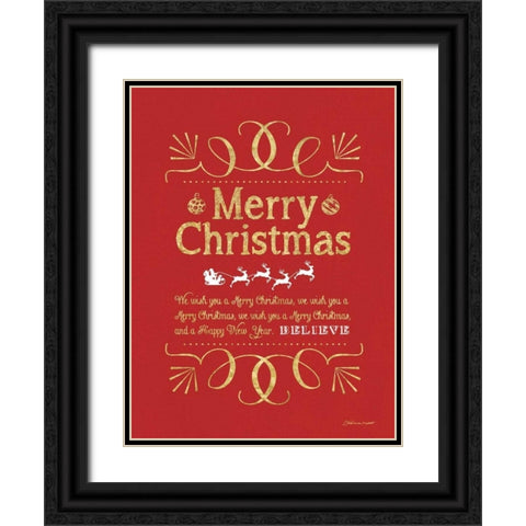 Merry Christmas - Red Black Ornate Wood Framed Art Print with Double Matting by Marrott, Stephanie
