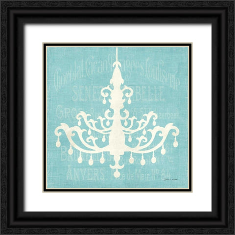 Chandelier on Blue Black Ornate Wood Framed Art Print with Double Matting by Marrott, Stephanie
