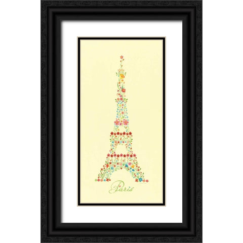 Eiffel Tower in Flowers II Black Ornate Wood Framed Art Print with Double Matting by Marrott, Stephanie