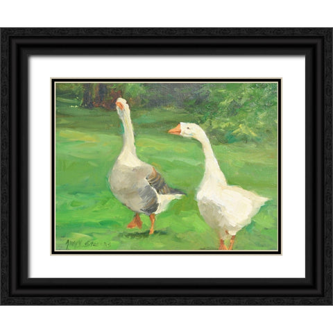 Geese Stroll Black Ornate Wood Framed Art Print with Double Matting by Stevens, Allayn