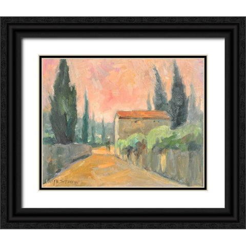Tuscan Farm Black Ornate Wood Framed Art Print with Double Matting by Stevens, Allayn