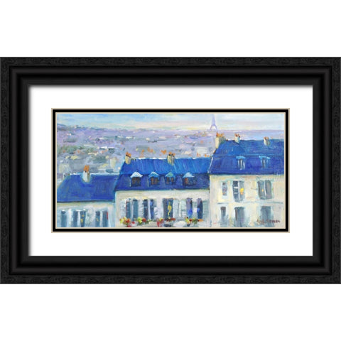 Paris Rooftop Black Ornate Wood Framed Art Print with Double Matting by Stevens, Allayn