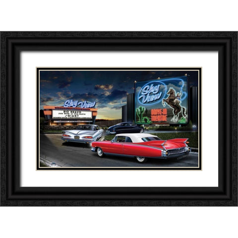 Skyview Drive In Black Ornate Wood Framed Art Print with Double Matting by Flint, Helen