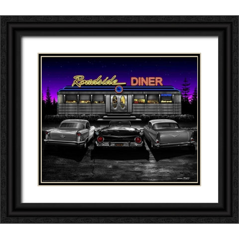 Roadside Diner Black Ornate Wood Framed Art Print with Double Matting by Flint, Helen