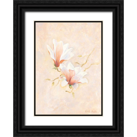 Pink magnolia 2-3 Black Ornate Wood Framed Art Print with Double Matting by Boucher, Nathalie