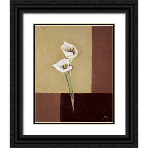 Calla lilly on brown Black Ornate Wood Framed Art Print with Double Matting by Hedy