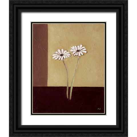 Daisies on brown Black Ornate Wood Framed Art Print with Double Matting by Hedy