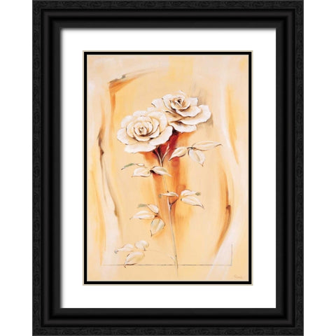 Two roses Black Ornate Wood Framed Art Print with Double Matting by Renee
